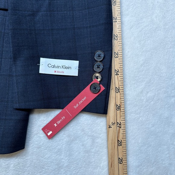 Calvin Klein Slim Fit Suit Jacket Mens 38L 38 Navy Blue‎ Plaid Blazer $450 NEW - Picture 10 of 11
